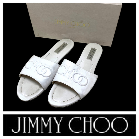 Jimmy Choo Tiaret Flat Sandals Size 40 US 10 White Calf Leather Dust Bag Boxed - Picture 1 of 13